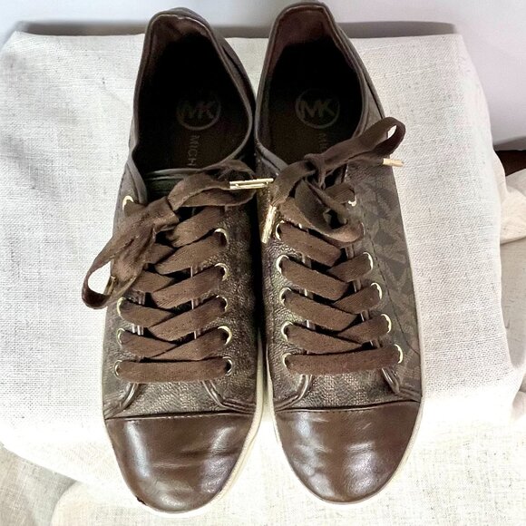 Michael Kors City Sneakers Brown Leather MK Logo Lace-Up Women’s Size 8.5M - Picture 4 of 16
